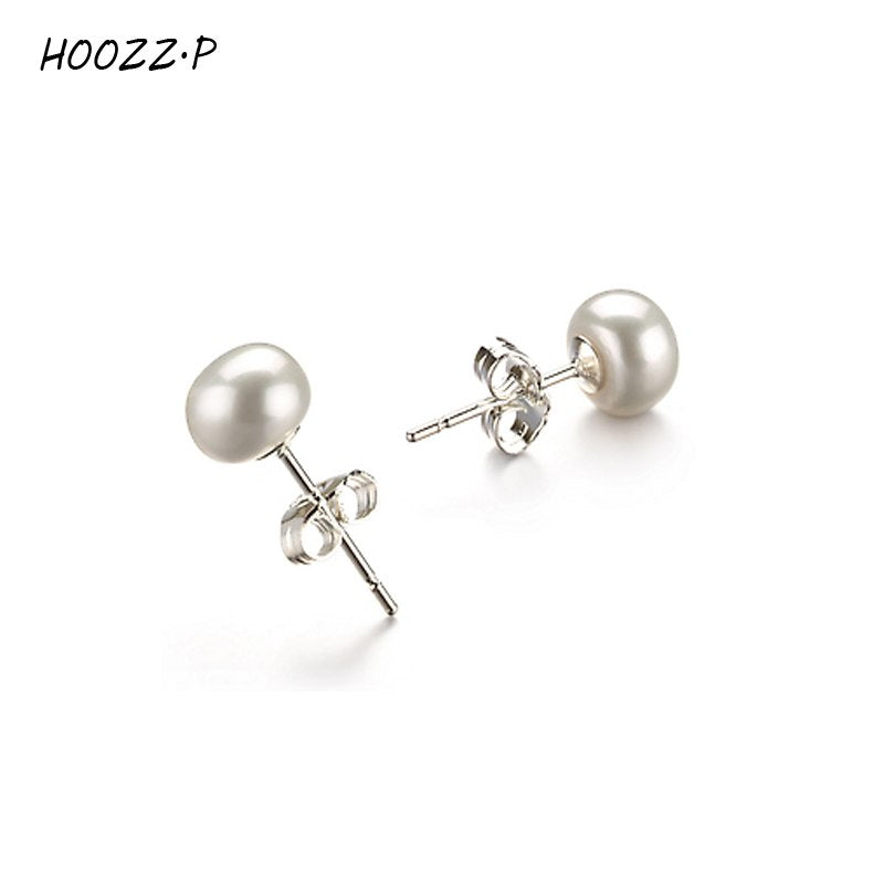 Thank You Gift Handpicked High Qualtitly 6-7mm White Button Cultured Pearl Stud Earrings
