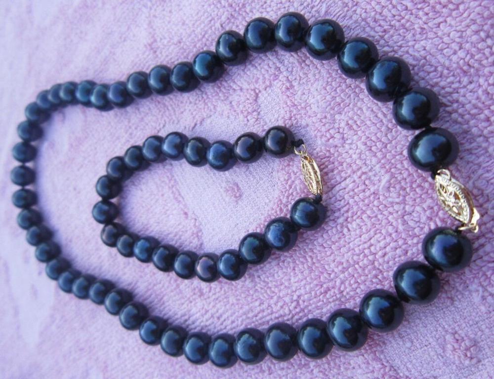 HOT AAA+ 9-10MM SOUTH SEA NATURAL BLACK PEARL NECKLACE 18 BRACELET 7.5-8