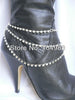 BY-140 WOMEN LOVED SILVER CHAIN BOOT STRAP 3 ROWS RHINESTONES STRANDS HEELS BOOTS CHAIMING ANKLE CHAIN NECKLACE JAEWELRY