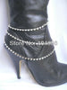 BY-140 WOMEN LOVED SILVER CHAIN BOOT STRAP 3 ROWS RHINESTONES STRANDS HEELS BOOTS CHAIMING ANKLE CHAIN NECKLACE JAEWELRY