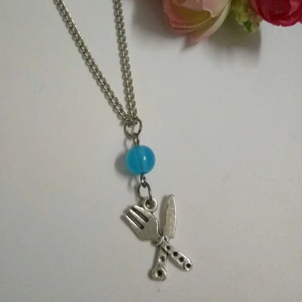 Jewelry Summer style Vintage &quot;Western cuisine Knife Fork&quot;Charms Mix Beads Pendant Statement Necklace Gift X334