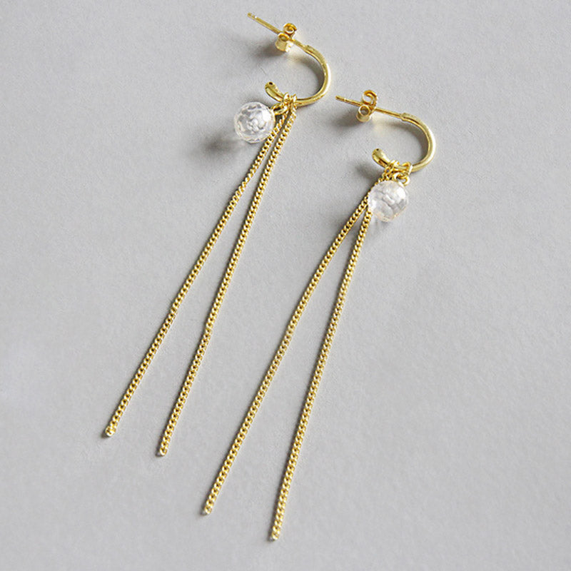HOT NEW Arrival Elegant Chain Tassel 925 Sterling Silver Earrings Fashion Crystal Ball Long Drop Earring for Women Jewelry