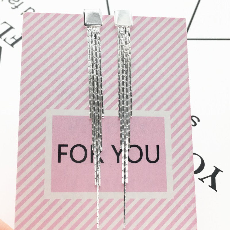 HOT Round Square Pattern Long Tassel Drop Earrings Jewelry Earrings For Women 925 Sterling Silver Romantic Chain Long Earrings
