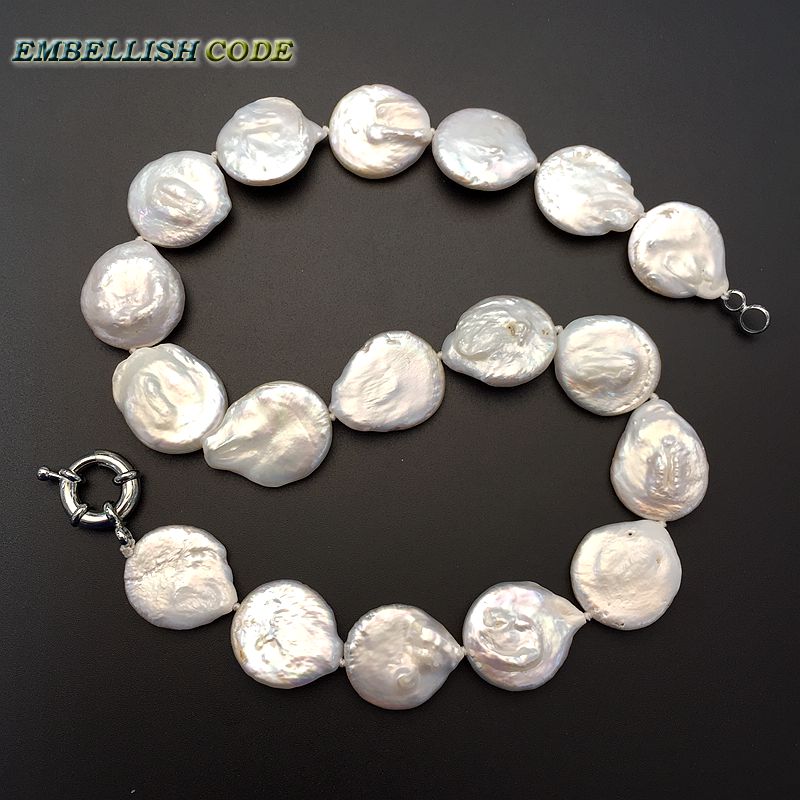 large size baroque button coin shape natural freshwater pearls white color choker necklace fine jewelry for every clothes