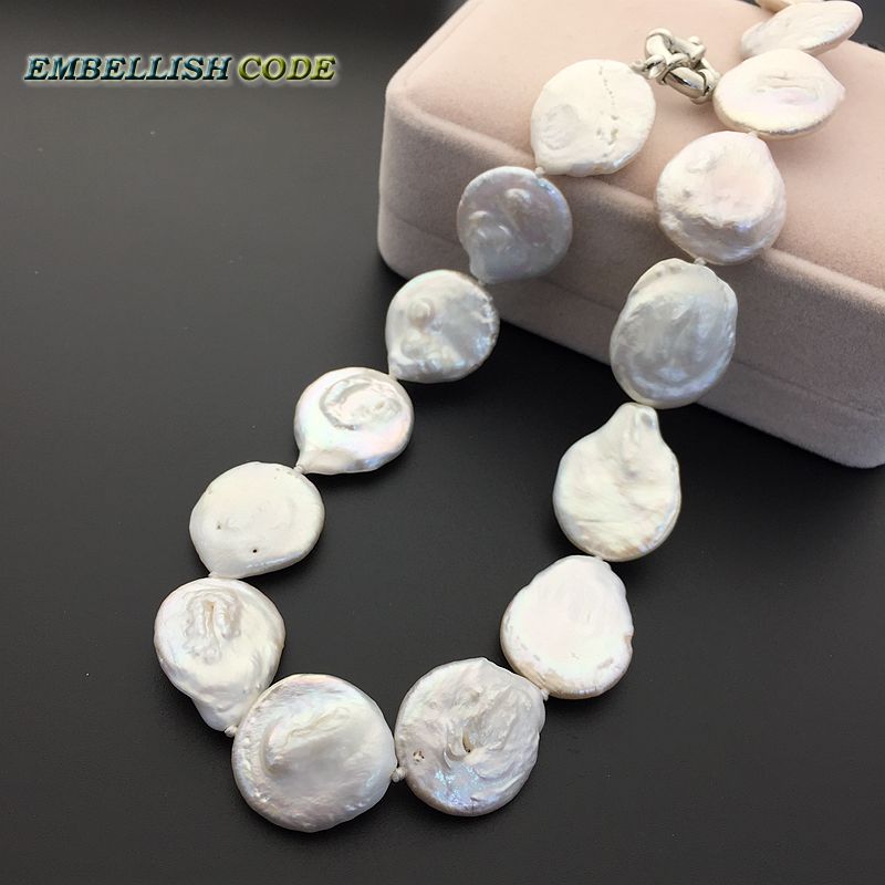 large size baroque button coin shape natural freshwater pearls white color choker necklace fine jewelry for every clothes