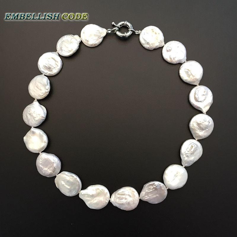 large size baroque button coin shape natural freshwater pearls white color choker necklace fine jewelry for every clothes