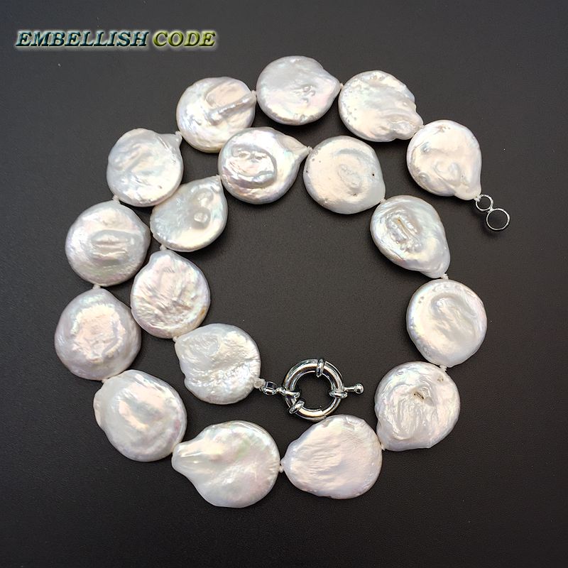 large size baroque button coin shape natural freshwater pearls white color choker necklace fine jewelry for every clothes