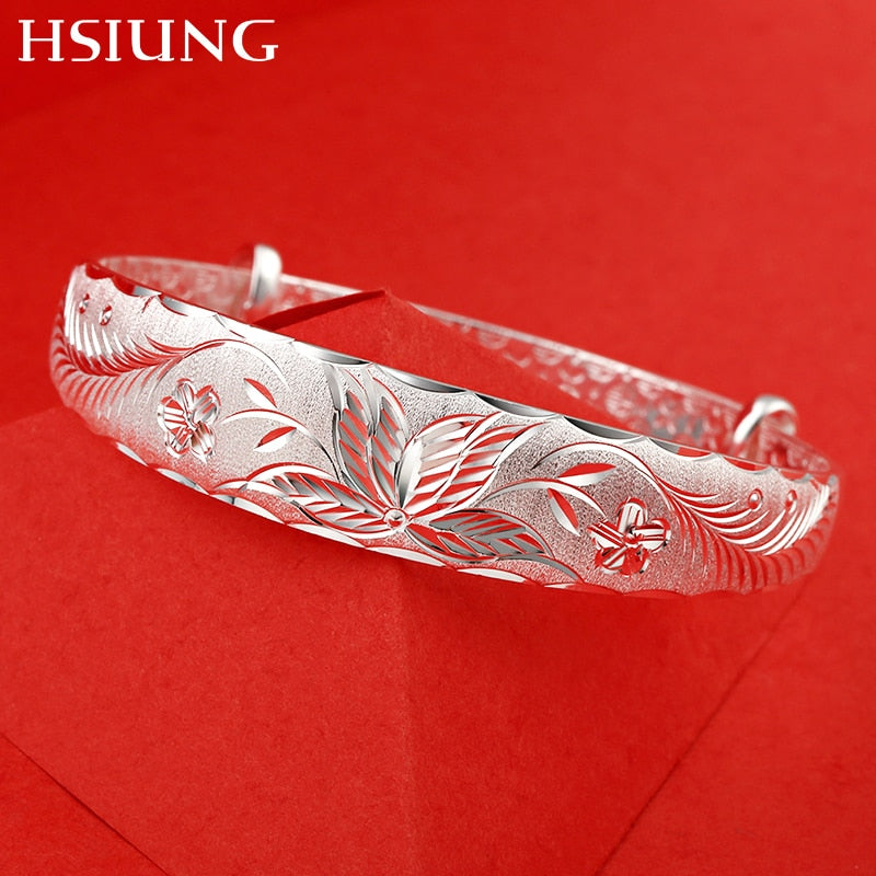 silversmith S999 fine pure silver bracelets female frosted vintage lotus traditional elegant ethnic bangles