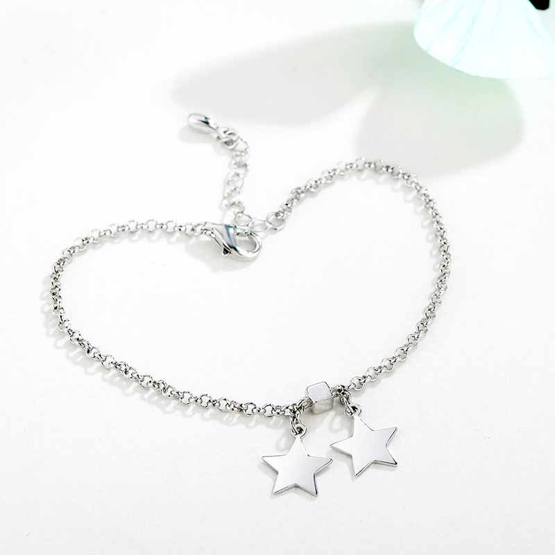 women S925 sterling silver star shaped simple and sweet anniversary gift fine jewelry silver bracelet
