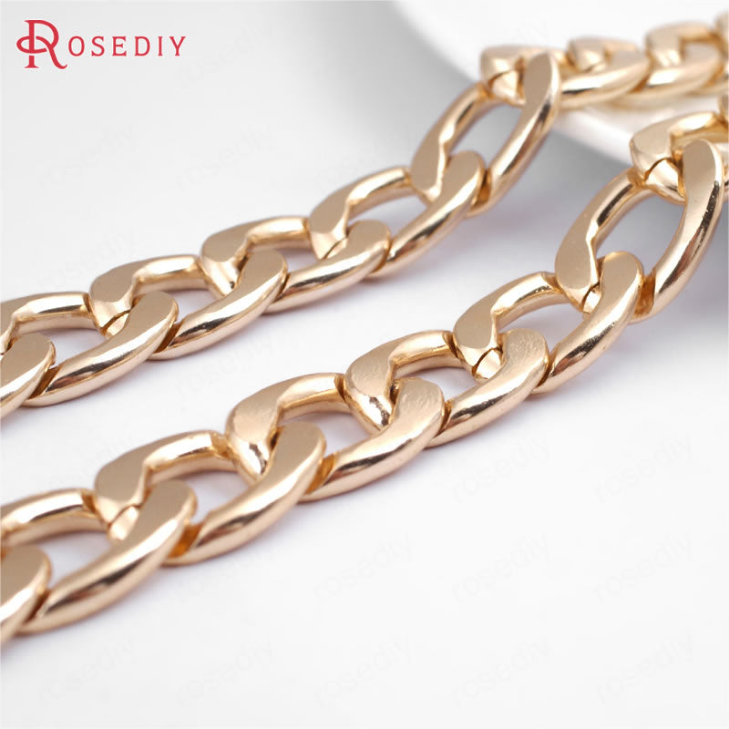 (29871)1 Meter Champagne gold Color Plated Flat Extended Chains Aluminum Chains Necklace Chains Diy Jewelry Findings Accessories