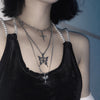 HUANZHI 2021 3pcs/set Three Layer Butterfly Cross Angel Pendant Grunge Metal Chain Necklace for Women Punk Cool Guy Jewelry