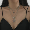 HUANZHI 2021 3pcs/set Three Layer Butterfly Cross Angel Pendant Grunge Metal Chain Necklace for Women Punk Cool Guy Jewelry