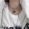 HUANZHI 2021 Harajuku Paper Clip Black Heart Lock Key Match Pendant Clavicle Chain Choker Necklace for Women Party Jewelry
