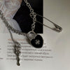 HUANZHI 2021 Harajuku Paper Clip Black Heart Lock Key Match Pendant Clavicle Chain Choker Necklace for Women Party Jewelry