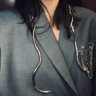 HUANZHI 2021 Hip Hop Metal Adjustable Gold Silver Color Snake Multifunctional Necklace for Women Girls Party Jewellery