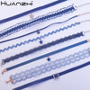 HUANZHI 2021 Japanese Sweet Blue Lace Velvet Planet Pendant Clavicle Chain Choker Necklace for Women Vacation Jewelry
