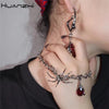 HUANZHI 2021 Punk Hip Hop Red Rhinestone Pendants Spider Metal Geometric Unisex Couple Insect Necklace for Women Men Party