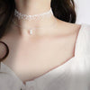 HUANZHI 2021 Sweet  Wavy Flower White Lace Imitation Pearl Pendant Clavicle Chain Choker Necklace for Women Wedding Jewelry