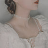 HUANZHI 2021 Sweet  Wavy Flower White Lace Imitation Pearl Pendant Clavicle Chain Choker Necklace for Women Wedding Jewelry