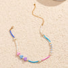 HUANZHI 2021 INS Ethnic Style Color Heart Beaded Acrylic Letter Pearl Cute Necklace for Women Girls Summer Party Jewelry