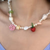 HUANZHI 2021 Baroque Pearl Necklace Colorful Acrylic Dice Strawberry Fruit Irregular Beaded Choker For Women Y2K Jewelry