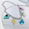 HUANZHI 2021 Colorful Dripping Oil Cartoon Rainbow Earth Cross UFO Angel Pendant Necklace for Women Girls Party Jewelry Gift