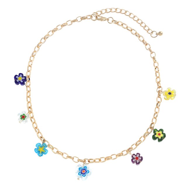 HUANZHI 2021 Colorful Freshwater Pearl Flower Acrylic Resin Devil Eye Asymmetry Beaded Clavicle Necklace for Women Jewelry