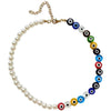 HUANZHI 2021 Colorful Freshwater Pearl Flower Acrylic Resin Devil Eye Asymmetry Beaded Clavicle Necklace for Women Jewelry