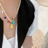 HUANZHI 2021 Colorful Resin Bear Pearl Zircon Beaded Smiley Metal Chain Pendant Necklace for Women Girls Party Jewelry Gifts
