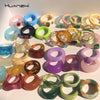 HUANZHI 2021  Colourful Transparent Resin Acrylic Rhinestone Geometric Square Round Rings Set for Women Jewelry Travel Gifts