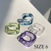 HUANZHI 2021  Colourful Transparent Resin Acrylic Rhinestone Geometric Square Round Rings Set for Women Jewelry Travel Gifts