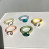 HUANZHI 2021  Colourful Transparent Resin Acrylic Rhinestone Geometric Square Round Rings Set for Women Jewelry Travel Gifts
