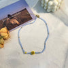 HUANZHI 2021 Sweet Blue Smiley Flower Star Heart Transparent Beads Choker Necklace For Women Girls Party Jewelry