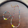 HUANZHI 2021 Summer Colorful Face Smiley Daisy Flowers Crystal Beaded Bracelet Necklace Clavicle Choker for Women Girls Jewelry