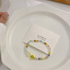 HUANZHI 2021 Summer Colorful Face Smiley Daisy Flowers Crystal Beaded Bracelet Necklace Clavicle Choker for Women Girls Jewelry