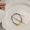 HUANZHI 2021 Summer Colorful Face Smiley Daisy Flowers Crystal Beaded Bracelet Necklace Clavicle Choker for Women Girls Jewelry