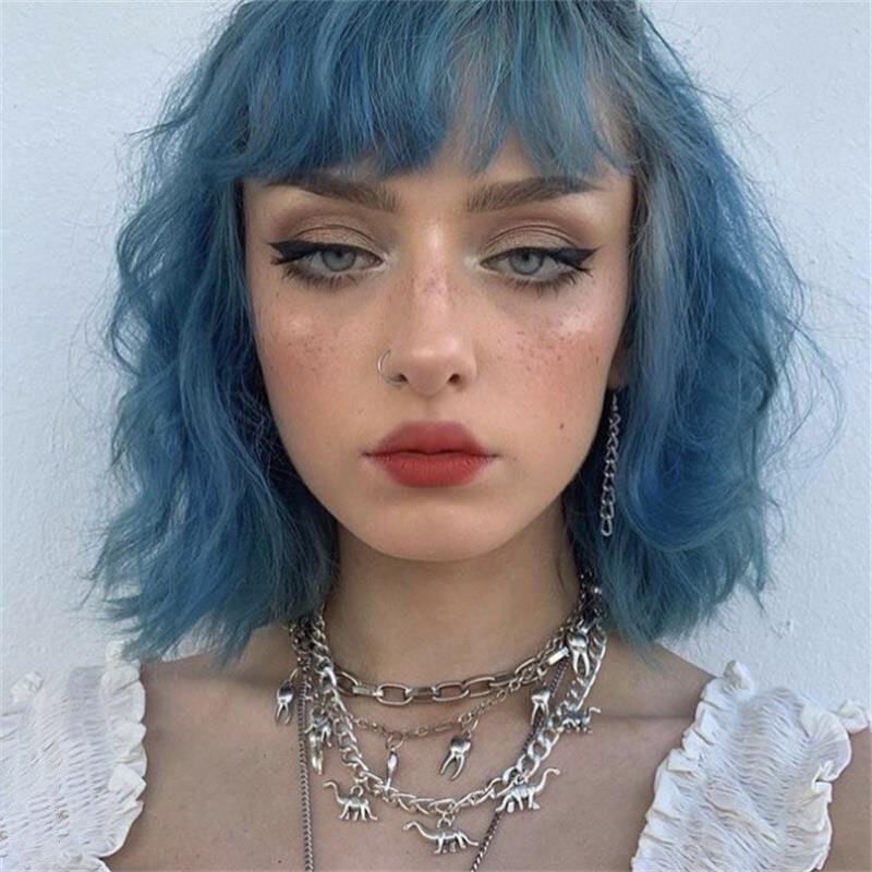 HUANZHI 2021 Trendy Color Beads Heart Pendant Metal Dinosaur Couple Choker Necklace Hip-Hop Style for Ladies Girls Party Jewelry