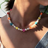 HUANZHI Bohemia Transparent Irregular Flowers Colorful Bead Pearl Pendant Metal Chain Necklace for Women Girls Vacation Jewelry