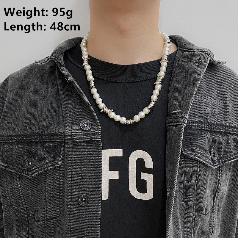 HUANZHI Individuality Punk Handcuffs Blade Thorns Slub Pendant Hip Hop Silver Color Couple Necklace for Women Men Couple Jewelry