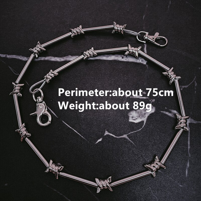 HUANZHI Individuality Punk Handcuffs Blade Thorns Slub Pendant Hip Hop Silver Color Couple Necklace for Women Men Couple Jewelry