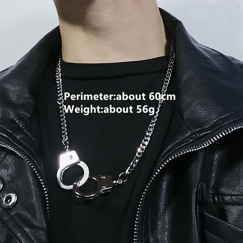 HUANZHI Individuality Punk Handcuffs Blade Thorns Slub Pendant Hip Hop Silver Color Couple Necklace for Women Men Couple Jewelry
