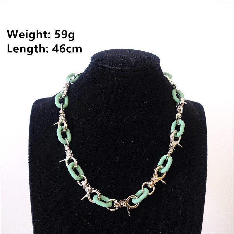 HUANZHI Individuality Punk Handcuffs Blade Thorns Slub Pendant Hip Hop Silver Color Couple Necklace for Women Men Couple Jewelry