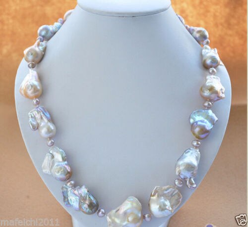 HUGE  18x23mm PINK LAVENDER BAROQUE KESHI REBORN PEARL NECKLACE PNS082