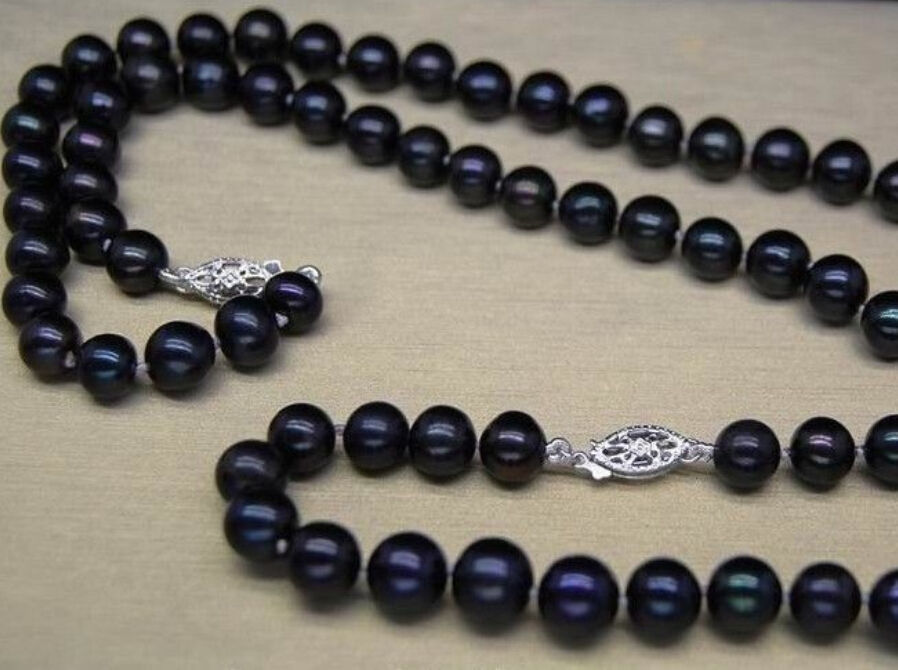HUGE AAA 9-10MM SOUTH SEA BLACK PEARL NECKLACE 18 + BRACELET 7.5-8925silver GOLD