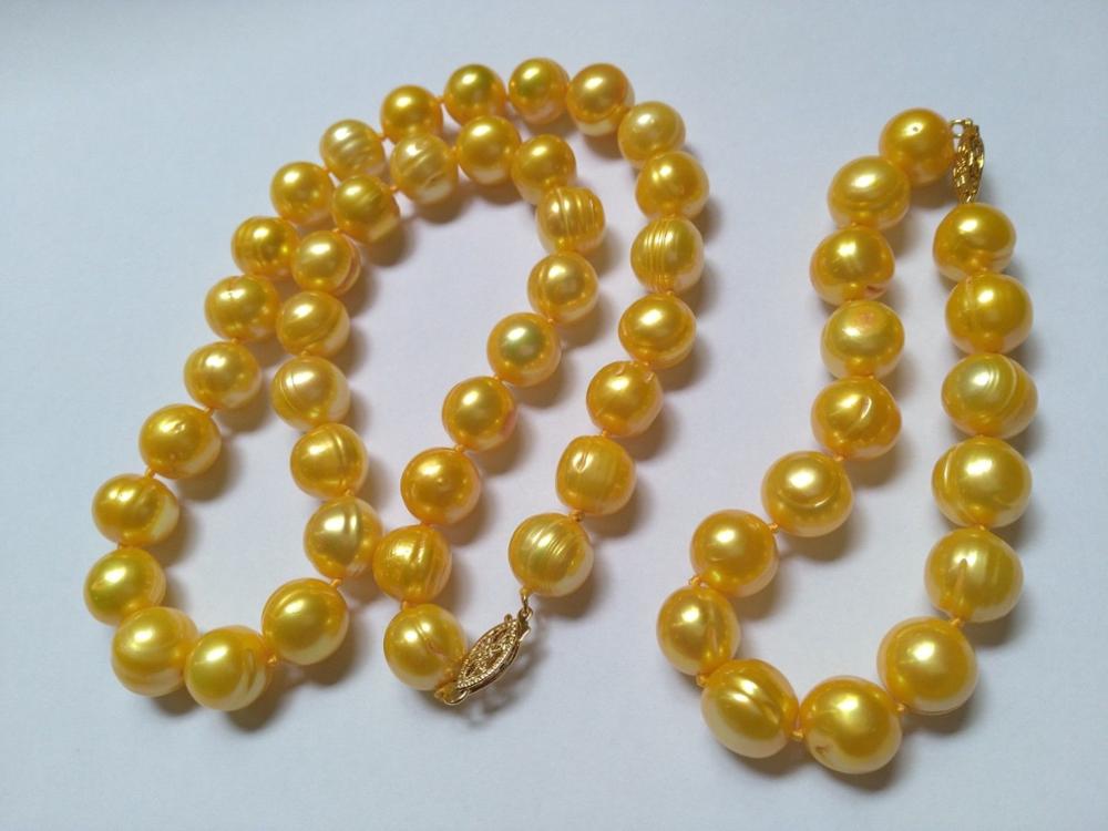 HUGE NATURAL AAA 11-12MM SOUTH SEA GOLD PEARL NECKLACE + BRACELET925silver GOLD CLASP