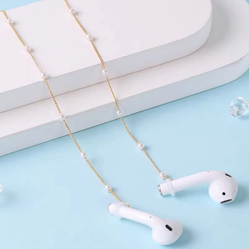 HUHUI Airpods Chain Beaded Cordless Wireless Headphone Holder Anti-Lost Accessories Stainless Steel Unisex Necklace  Gift