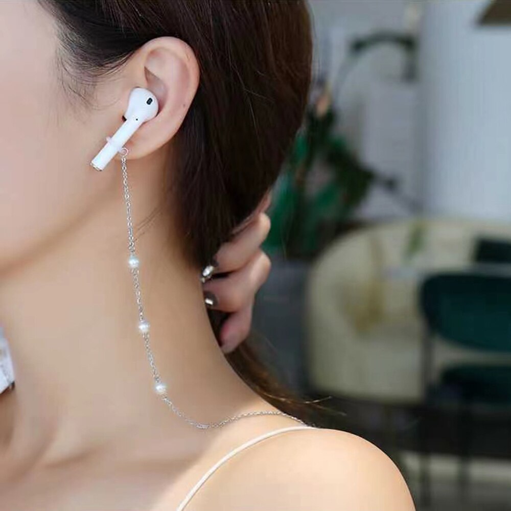 HUHUI Airpods Chain Beaded Cordless Wireless Headphone Holder Anti-Lost Accessories Stainless Steel Unisex Necklace  Gift