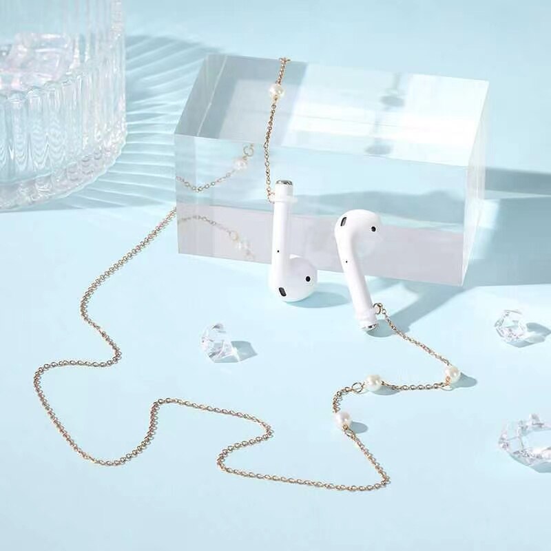 HUHUI Airpods Chain Beaded Cordless Wireless Headphone Holder Anti-Lost Accessories Stainless Steel Unisex Necklace  Gift