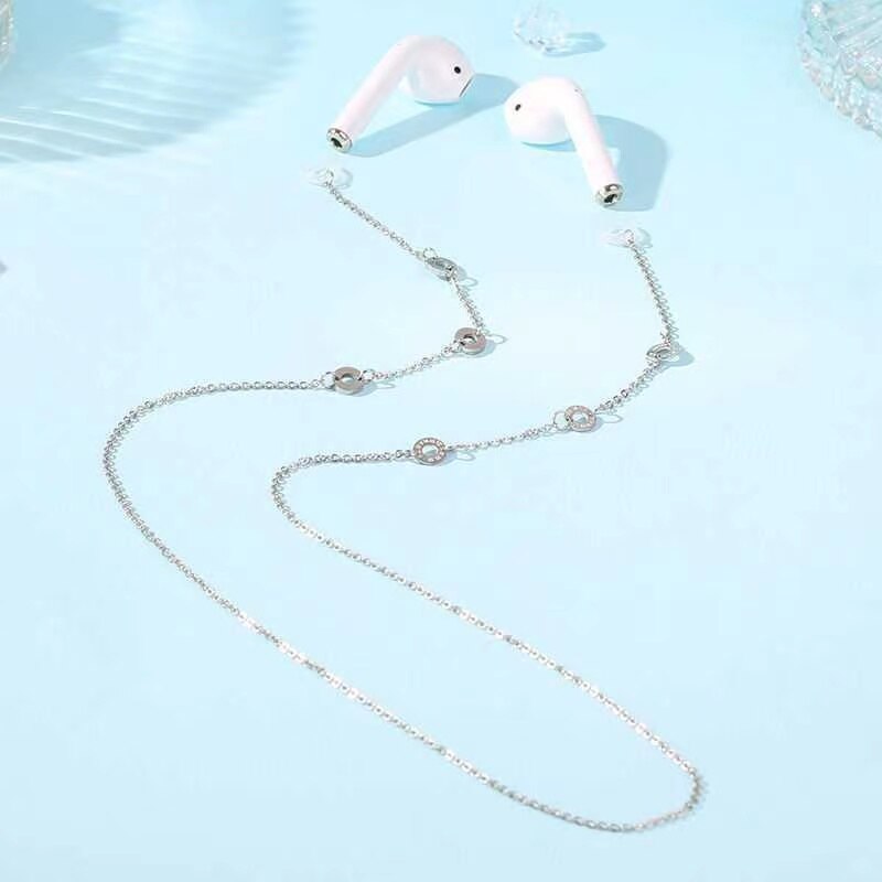 HUHUI Airpods Chain Beaded Cordless Wireless Headphone Holder Anti-Lost Accessories Stainless Steel Unisex Necklace  Gift