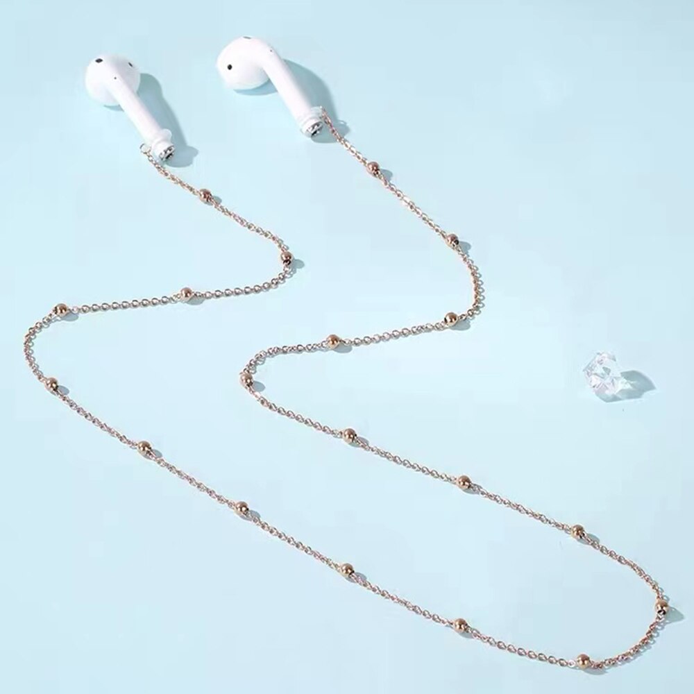 HUHUI Airpods Chain Beaded Cordless Wireless Headphone Holder Anti-Lost Accessories Stainless Steel Unisex Necklace  Gift